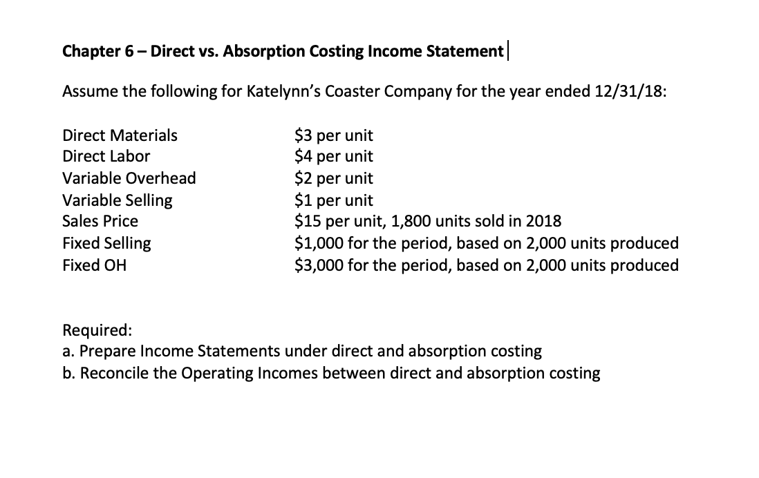 Solved Chapter 6 Direct Vs Absorption Costing Income St 7961