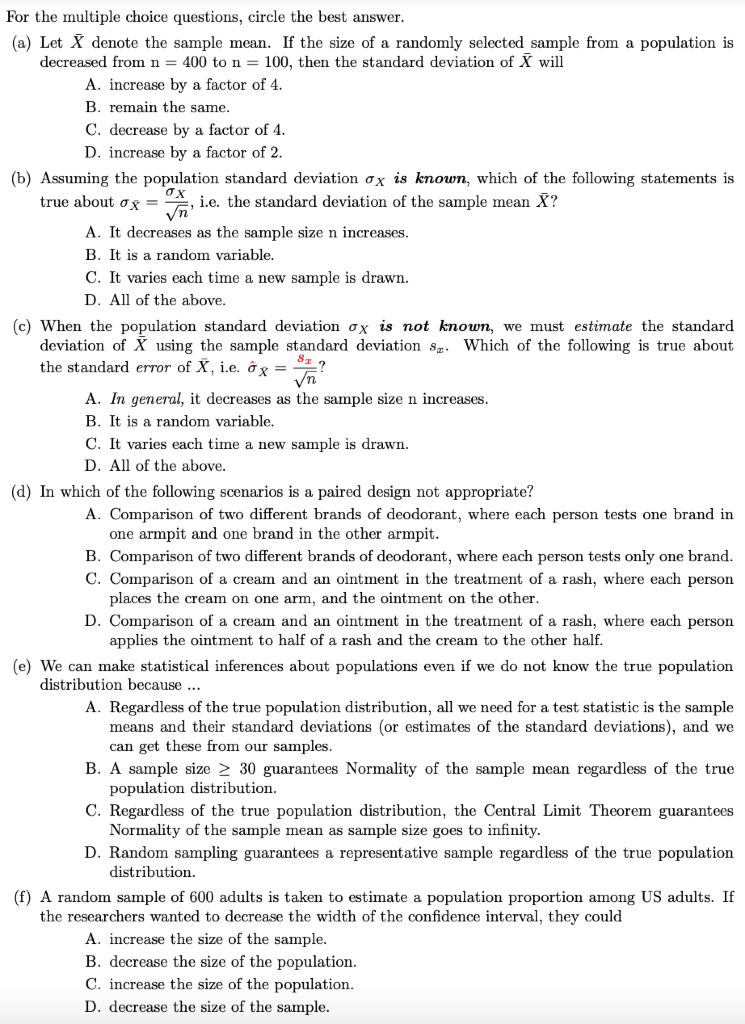 Solved For The Multiple Choice Questions, Circle The Best | Chegg.com