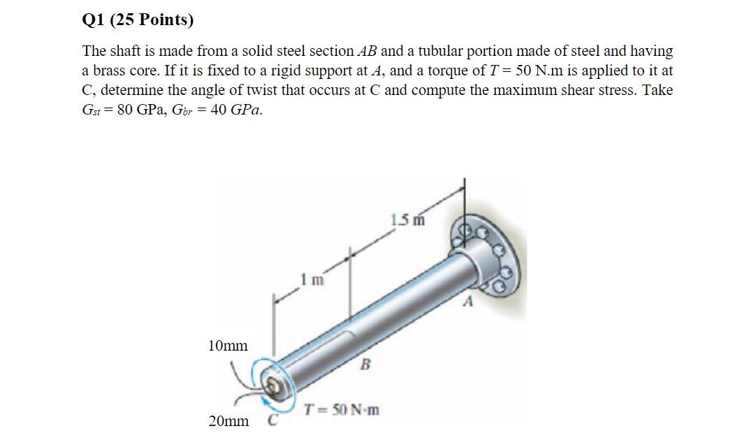 Solved The shaft is made from a solid steel section AB and a | Chegg.com