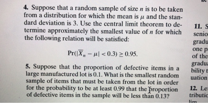 Solved 4. Suppose that a random sample of size n is to be | Chegg.com