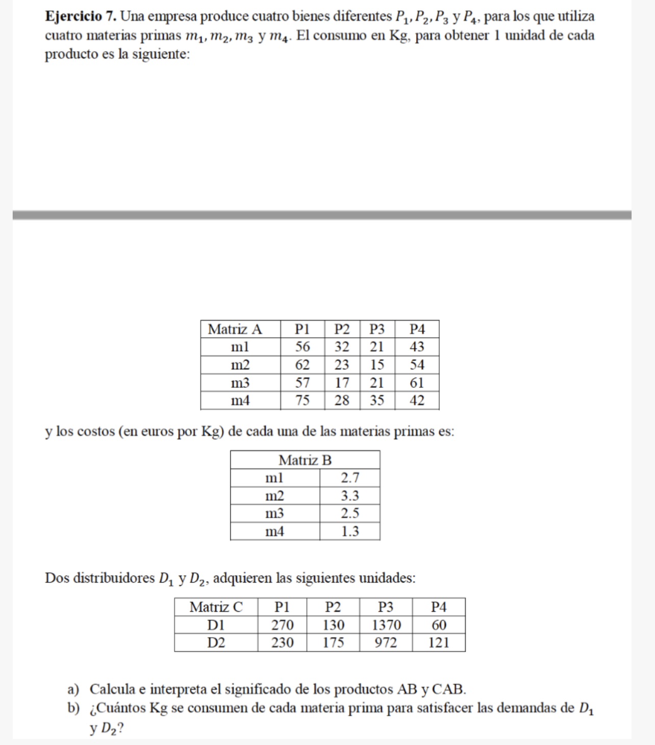 Solved Ejercicio 7. Una Empresa Produce Cuatro Bienes | Chegg.com