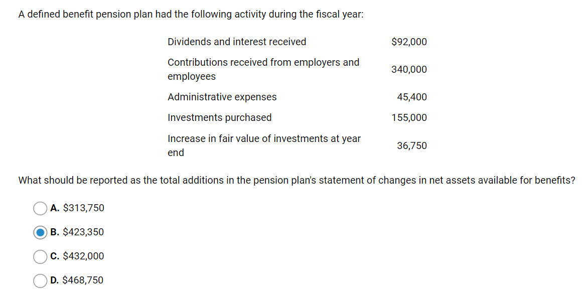 Solved A Defined Benefit Pension Plan Had The Following | Chegg.com