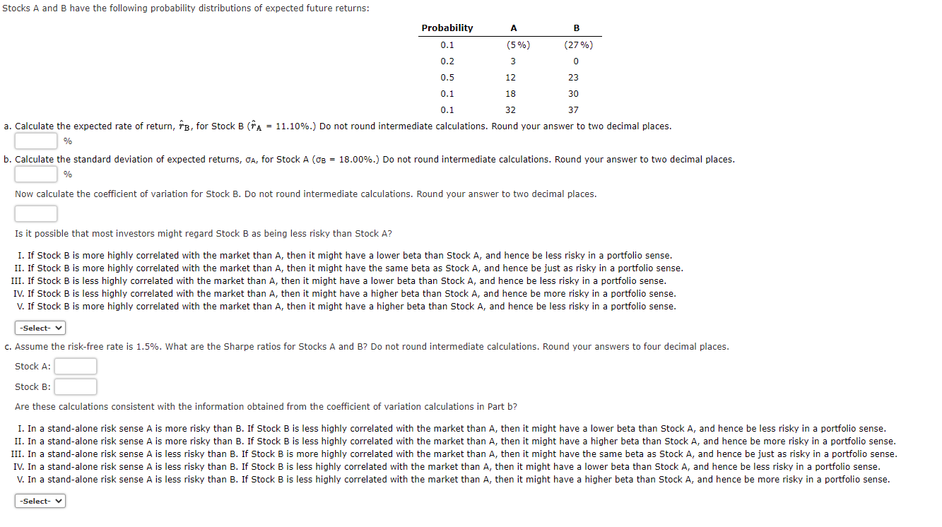 Solved Stocks A And B Have The Following Probability | Chegg.com