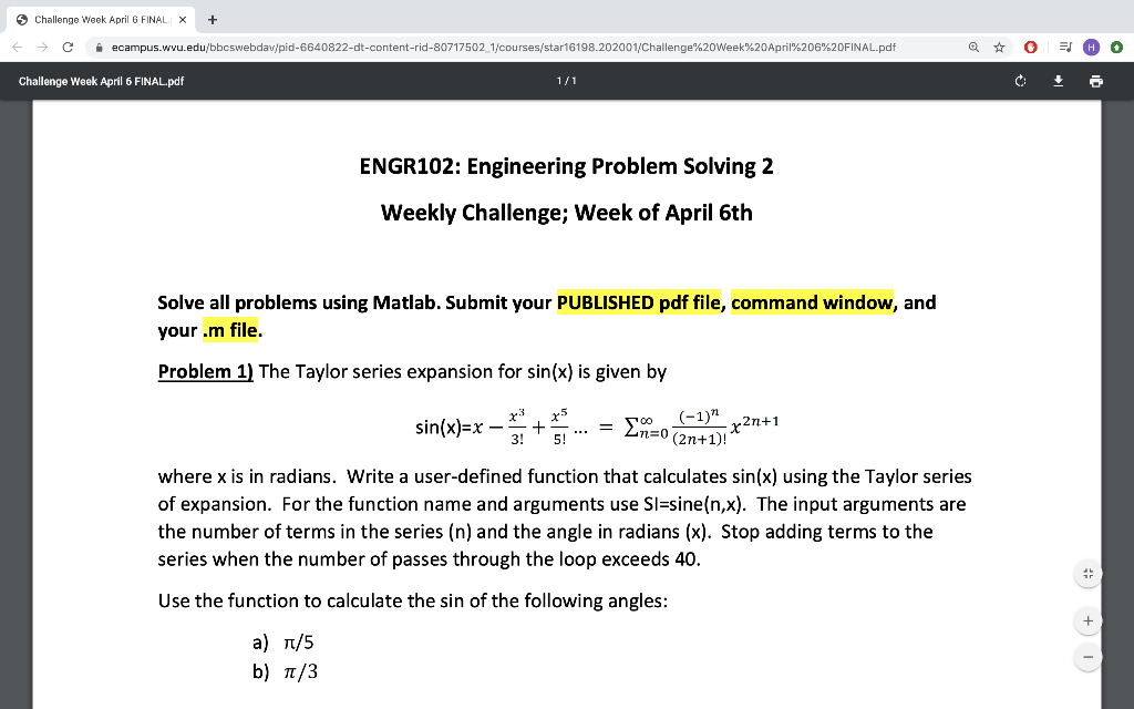 Solved Problem 1) The Taylor series expansion for sin(x) is | Chegg.com