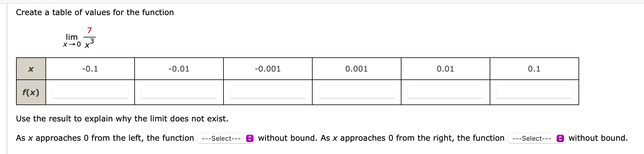 Solved Create a table of values for the function limx→0x37 [ | Chegg.com