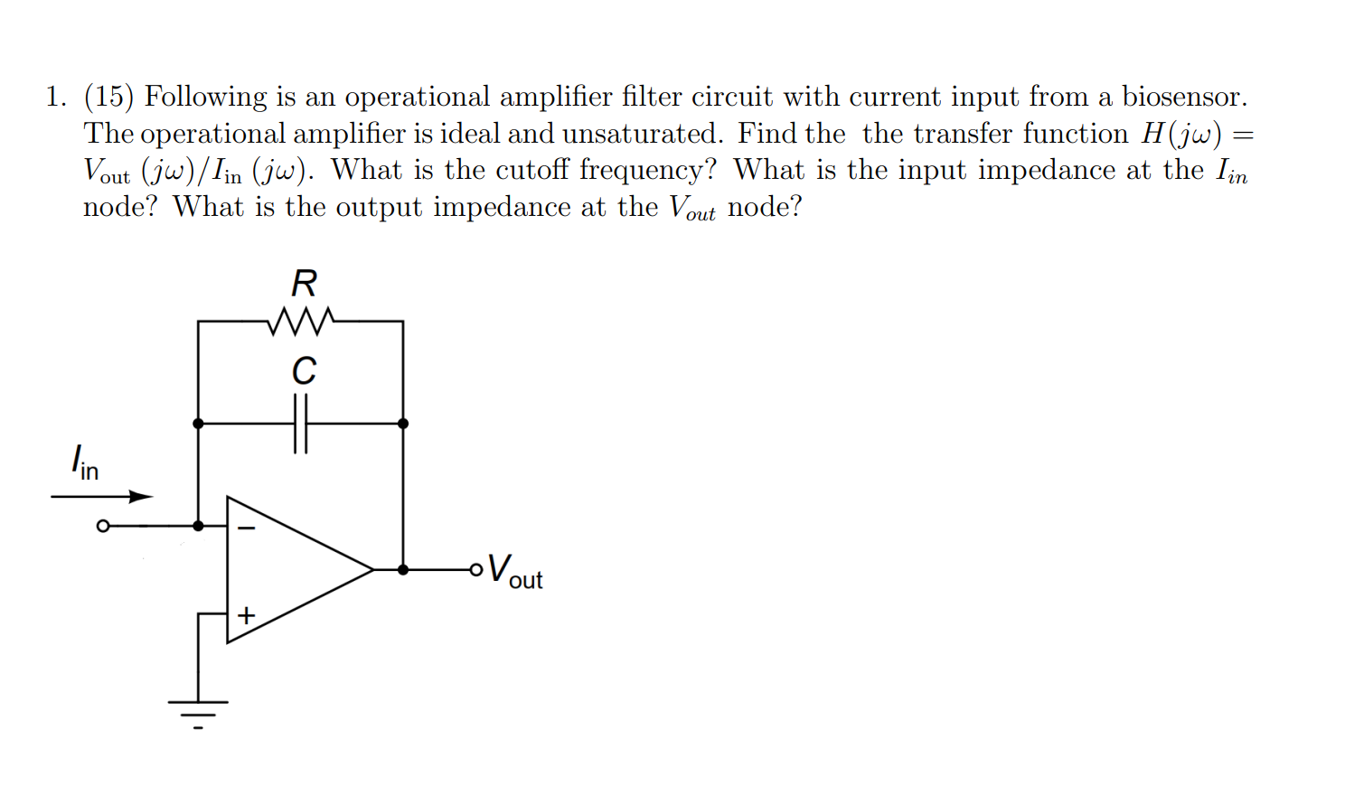 Solved Following is an operational amplifier filter circuit | Chegg.com