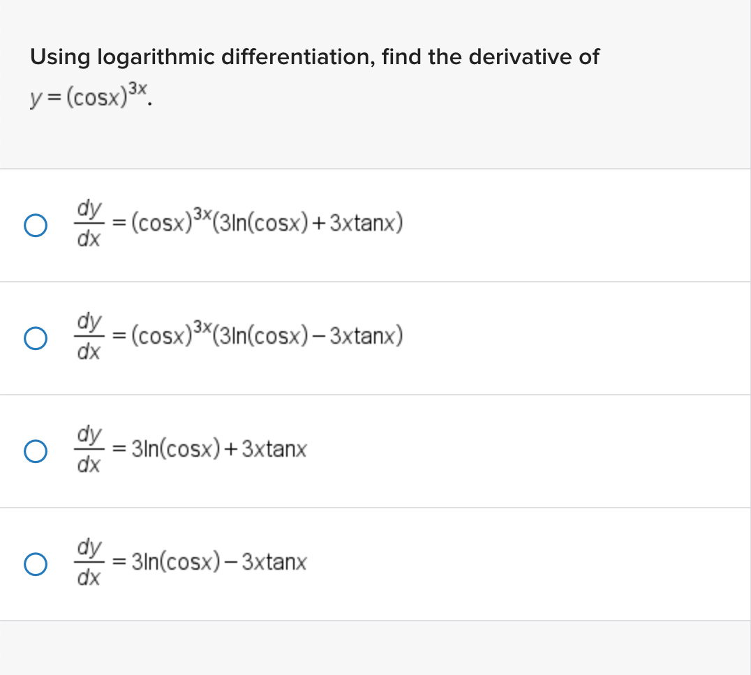 find the derivative of y log x cos x