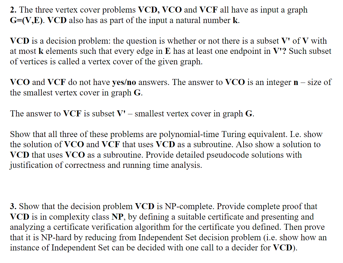 2 The Three Vertex Cover Problems Vcd Vco And Vc Chegg Com