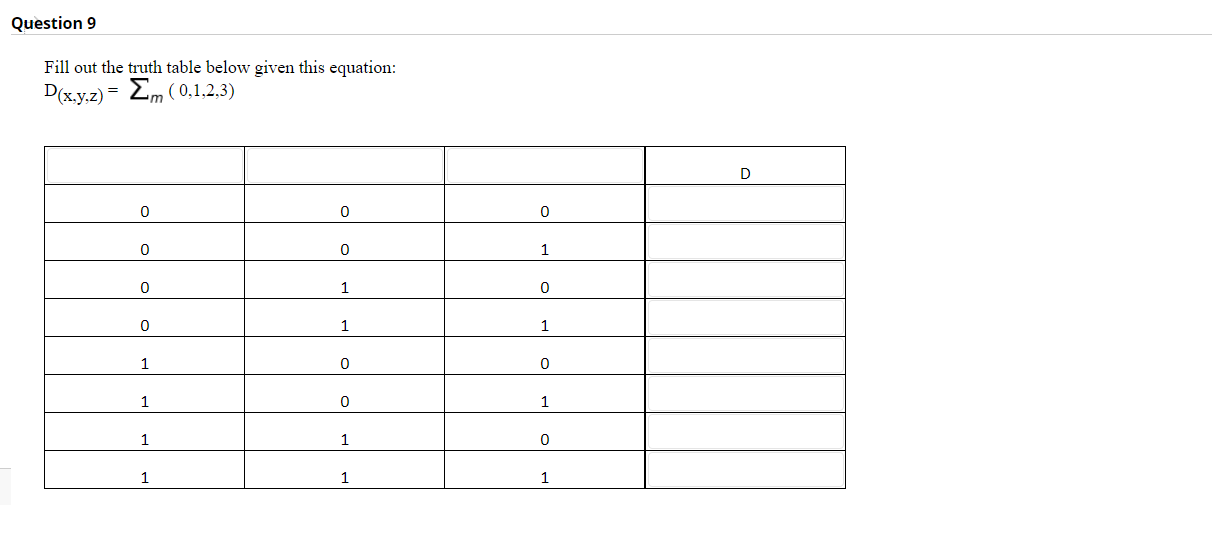 Solved Question 9 Fill out the truth table below given this | Chegg.com