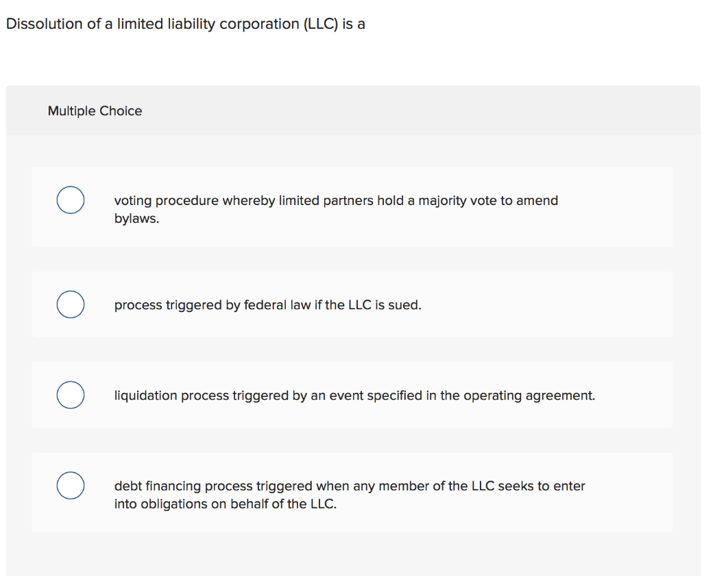 Solved Dissolution of a limited liability corporation (LLC) | Chegg.com