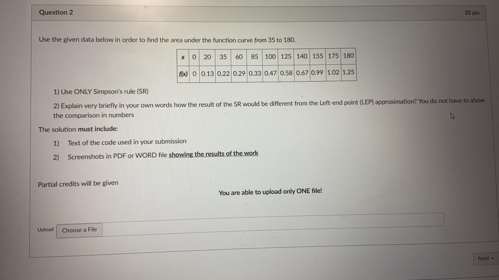 Solved Question 2 20 pts Use the given data below in order | Chegg.com