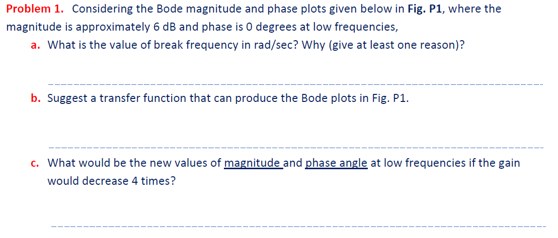Solved Problem 1. Considering the Bode magnitude and phase | Chegg.com