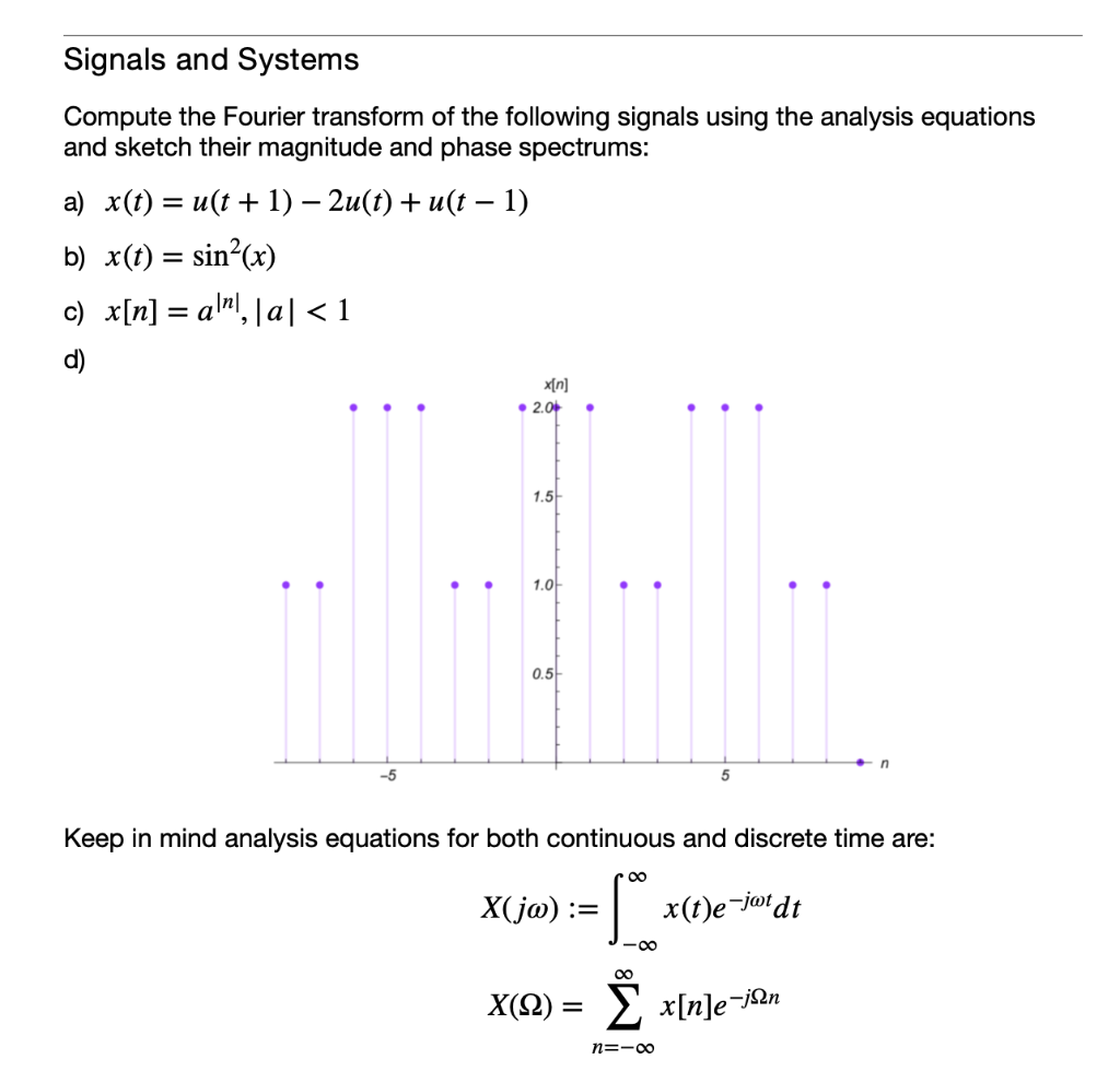 Solved Signals and Systems Compute the Fourier transform of | Chegg.com