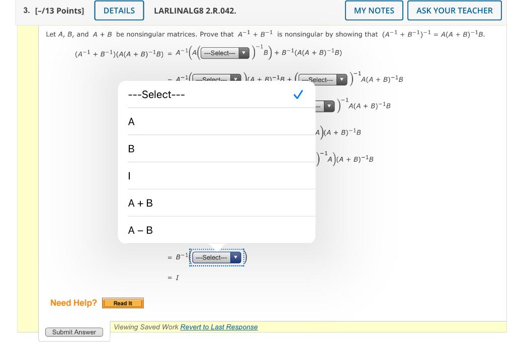 Solved Let A, B, And A + B Be Nonsingular Matrices. | Chegg.com