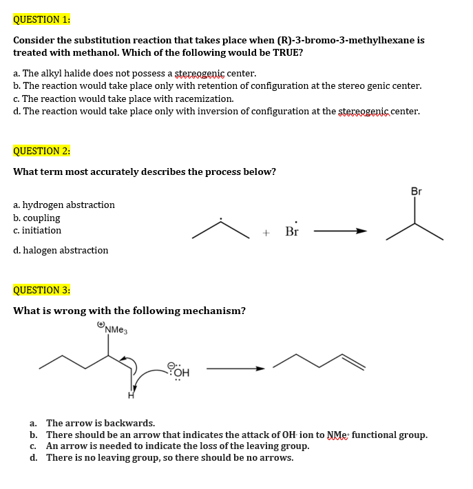 Solved QUESTION 1: Consider the substitution reaction that | Chegg.com