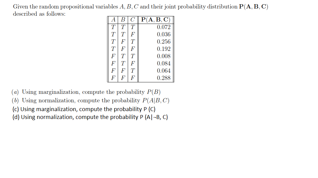 Solved Given the random propositional variables A, B, C and | Chegg.com