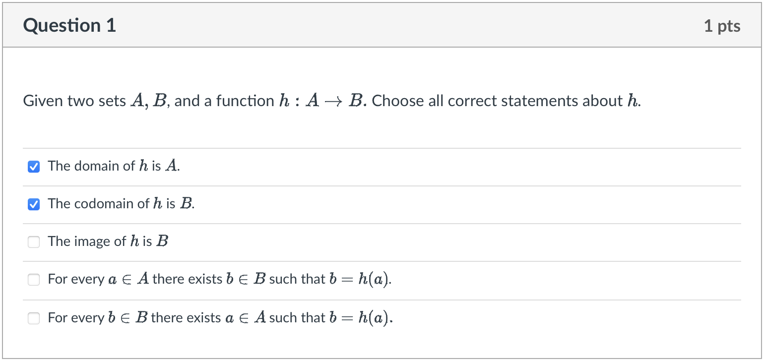 Solved Given Two Sets A,B, And A Function H:A→B. Choose All | Chegg.com