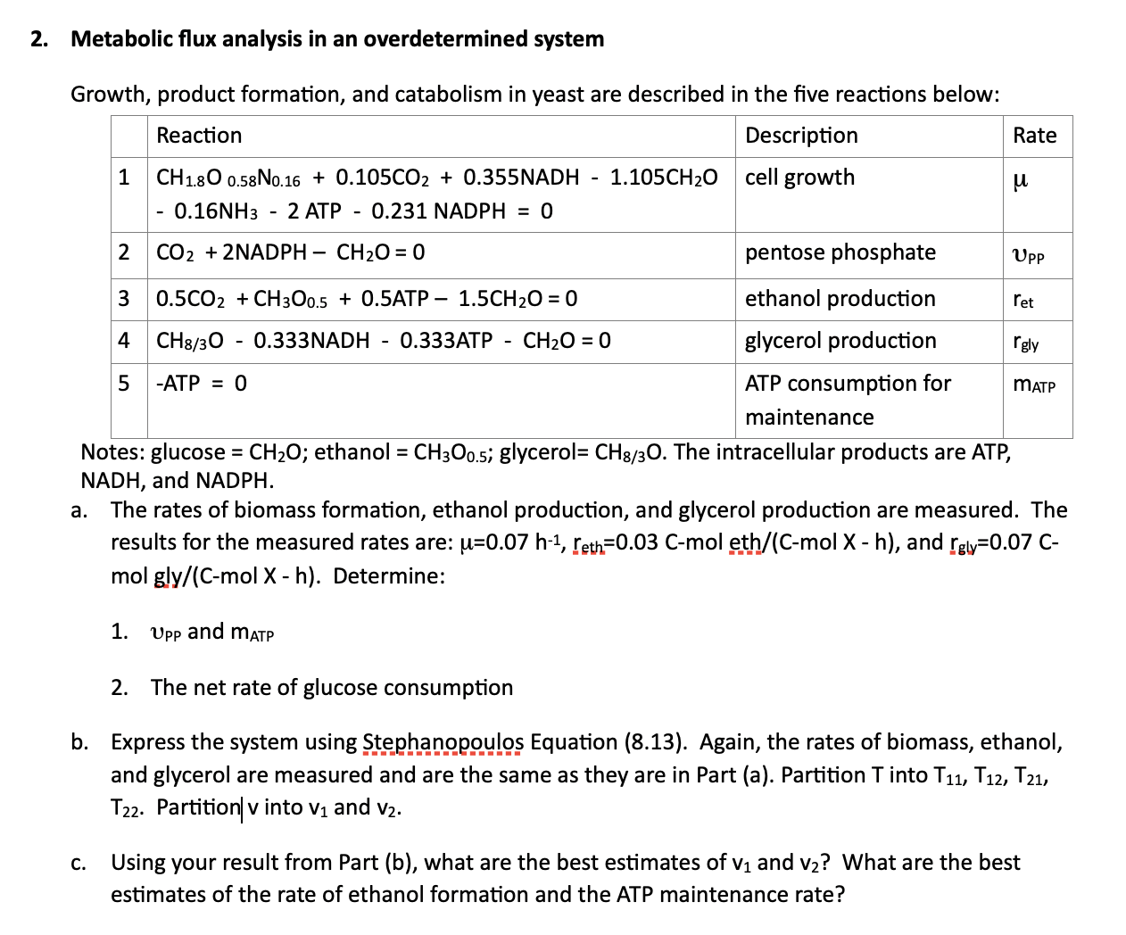 Solved Metabolic flux analysis in an overdetermined system | Chegg.com