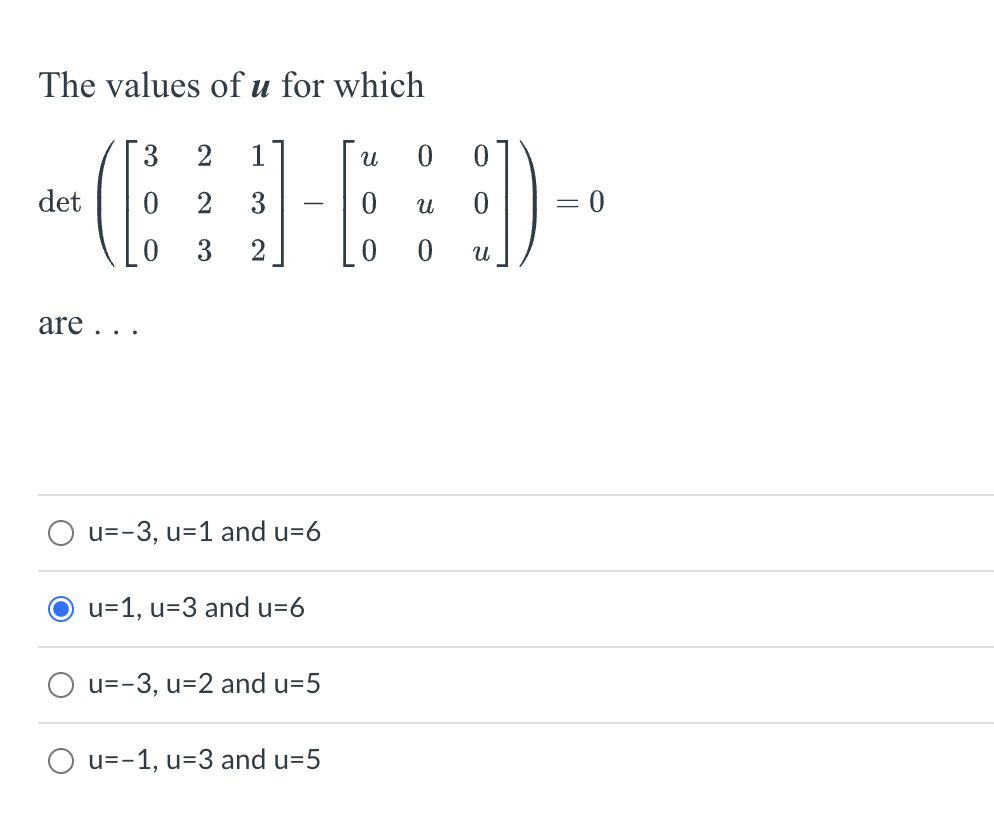 Solved The values of u for which | Chegg.com