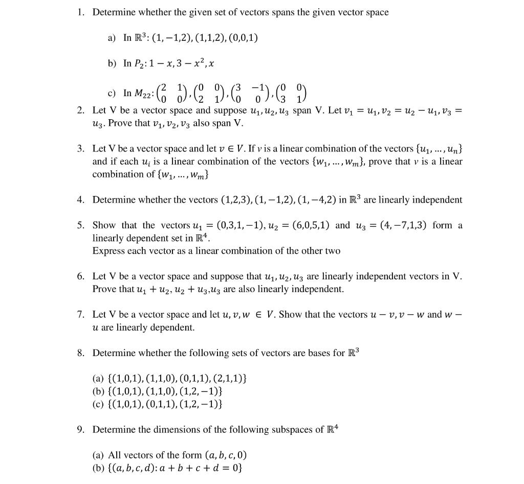 Solved 1 Determine Whether The Given Set Of Vectors Spans