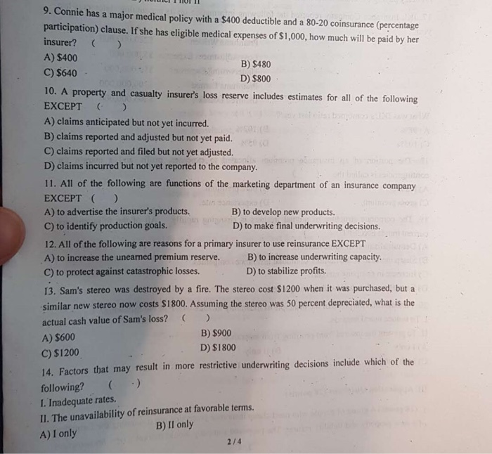 Solved 9. Connie Has A Major Medical Policy With A $400 