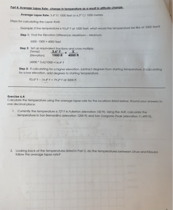 Solved Average Lapse Rate: 3.6° F/ 1000 feet or 6.5° C/ 1000 | Chegg.com