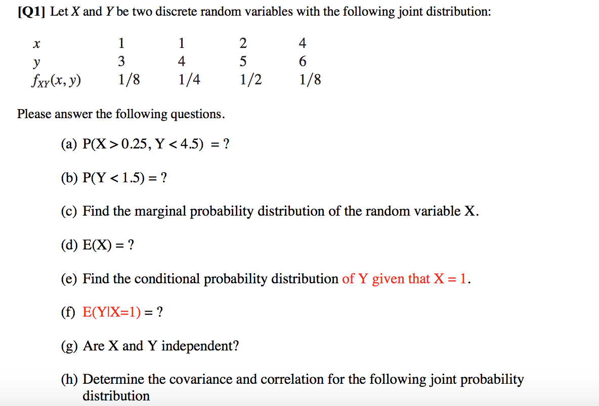 Q1 Let X And Y Be Two Discrete Random Variables Chegg Com