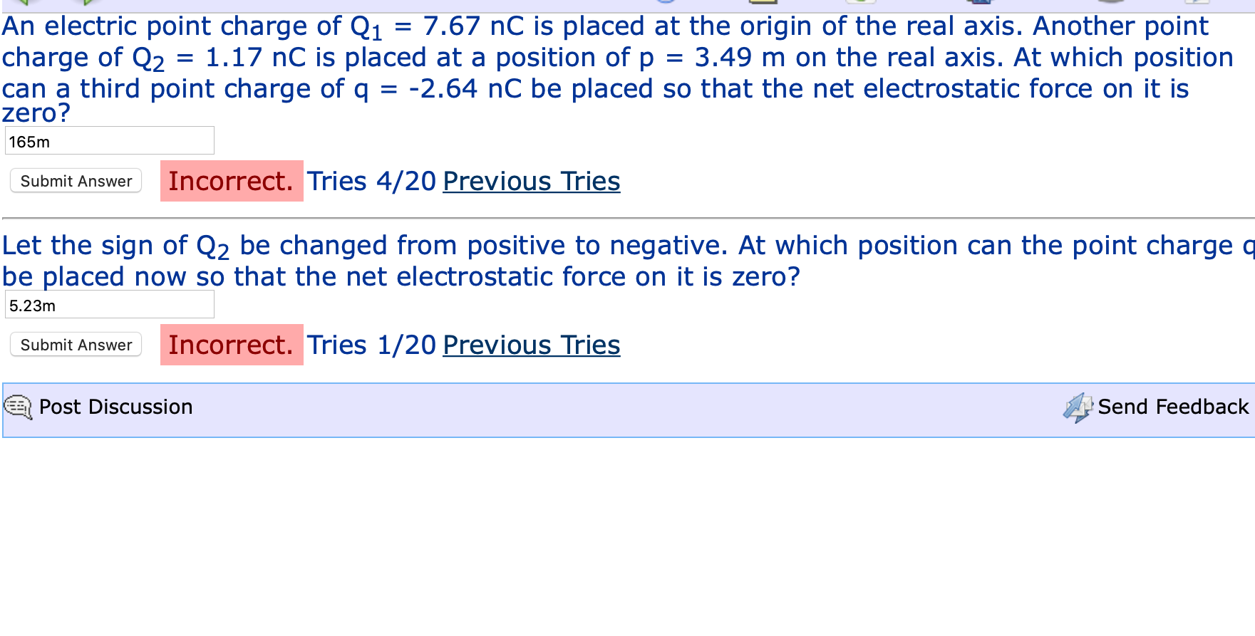 Solved An electric point charge of Qı = 7.67 nC is placed at | Chegg.com