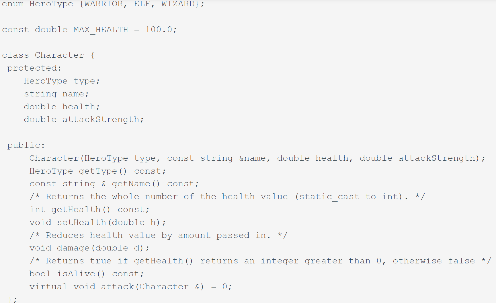 Solved Please provide a response in C++.The base Character | Chegg.com