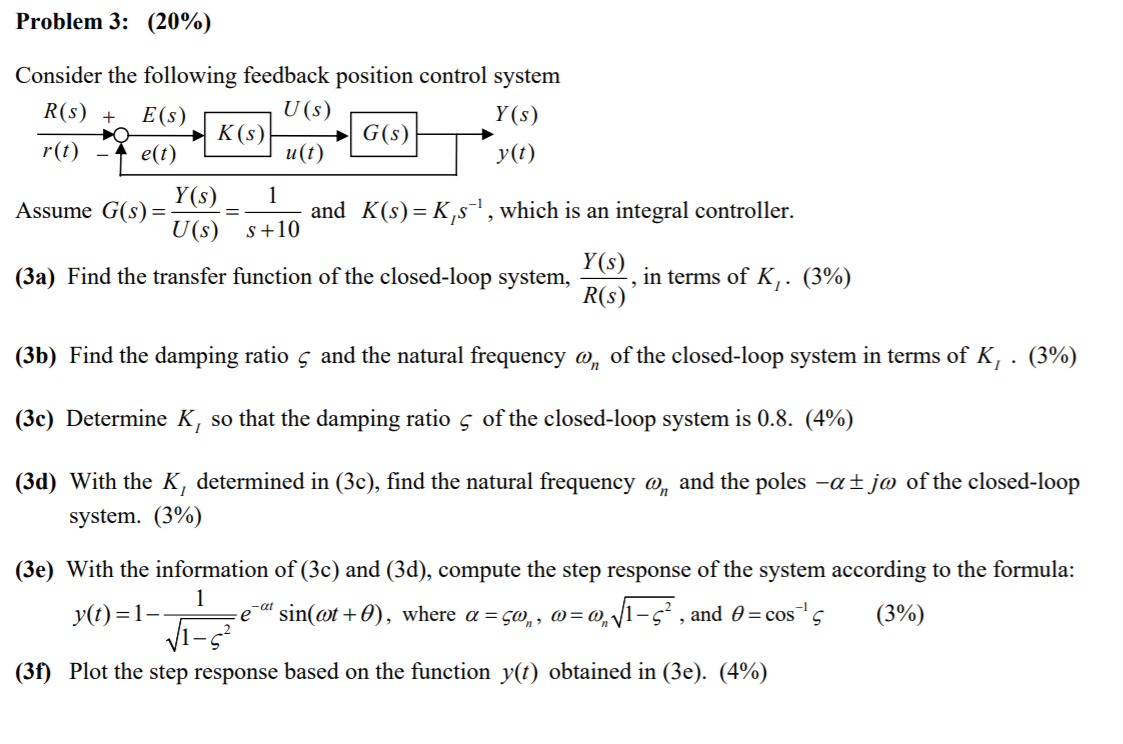 Solved Problem 3: (20%) Consider the following feedback | Chegg.com