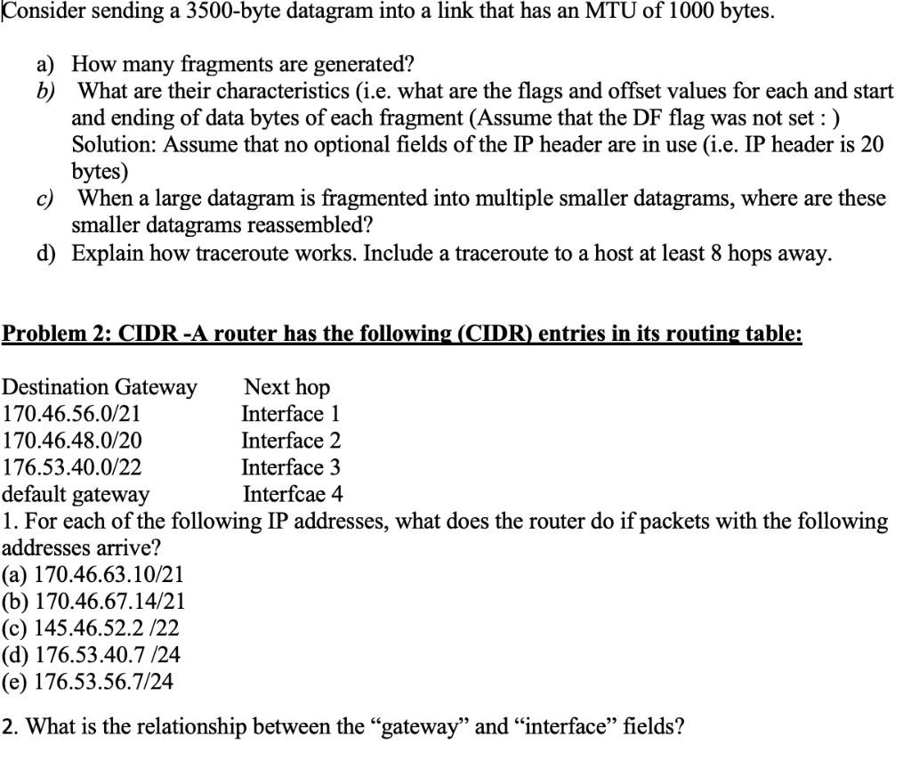 Solved Consider Sending A 3500 Byte Datagram Into A Link