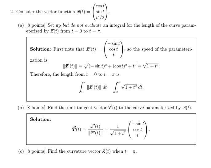 Solved cost 2. Consider the vector function z(t) = sint tº/2 | Chegg.com