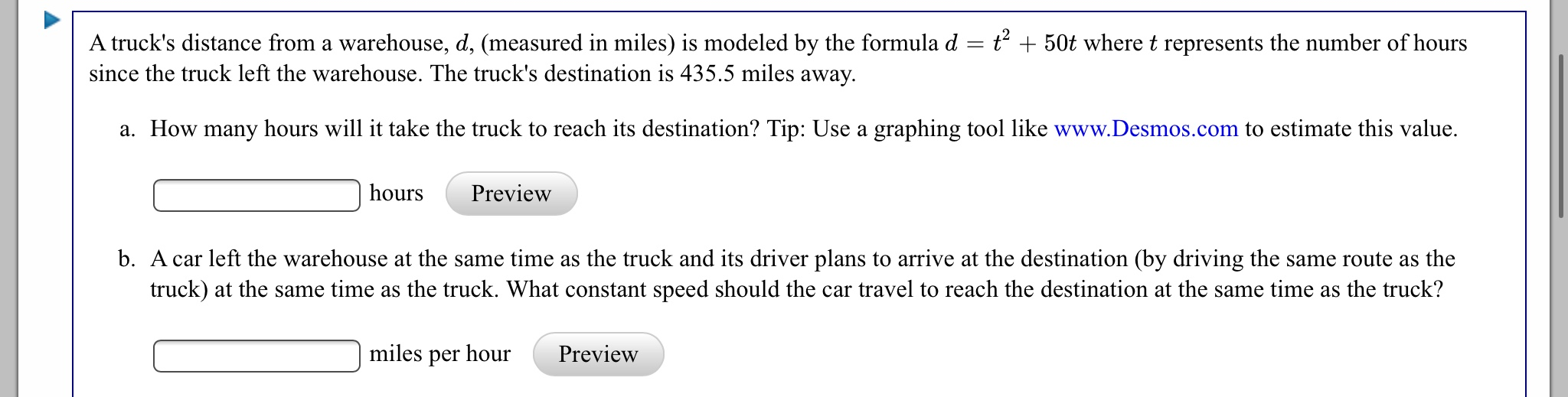 solved-a-truck-s-distance-from-a-warehouse-d-measured-in-chegg