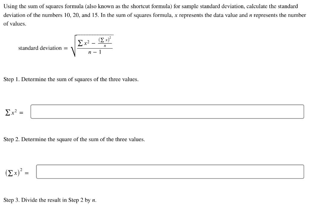 Solved Using the sum of squares formula (also known as the | Chegg.com