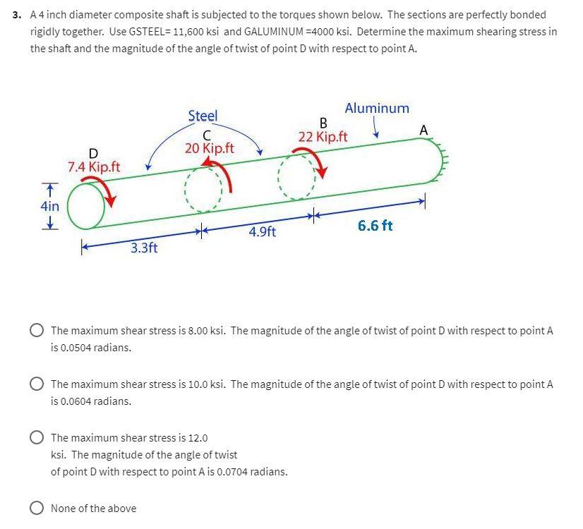 Solved 3. A 4 inch diameter composite shaft is subjected to | Chegg.com