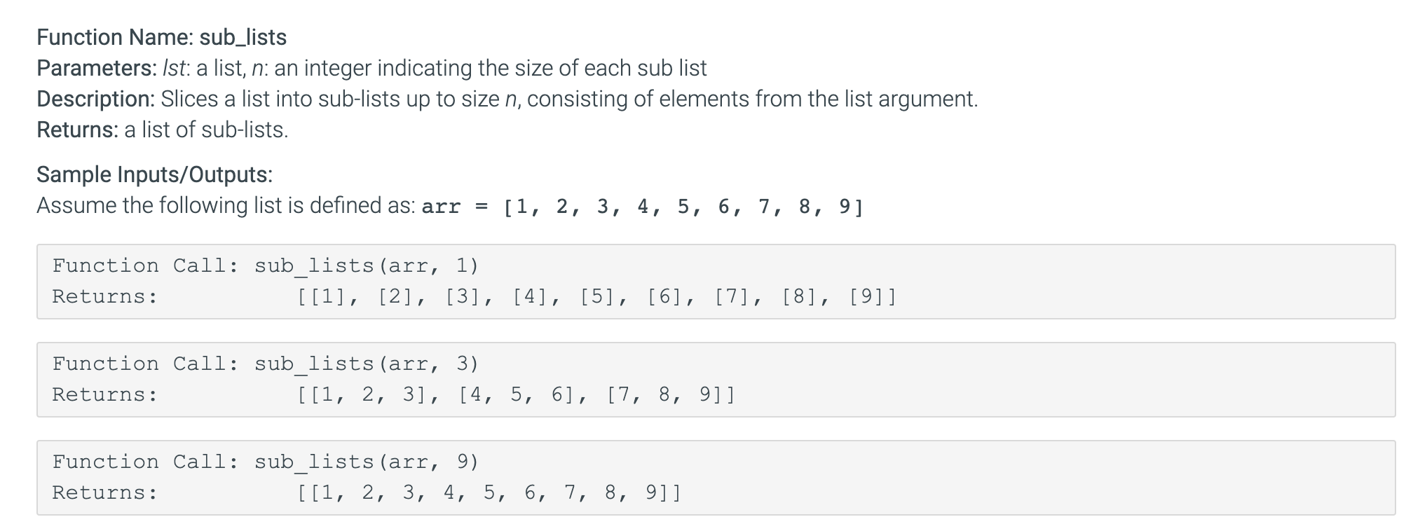 Solved Function Name: sub_lists Parameters: /st: a list, n: | Chegg.com