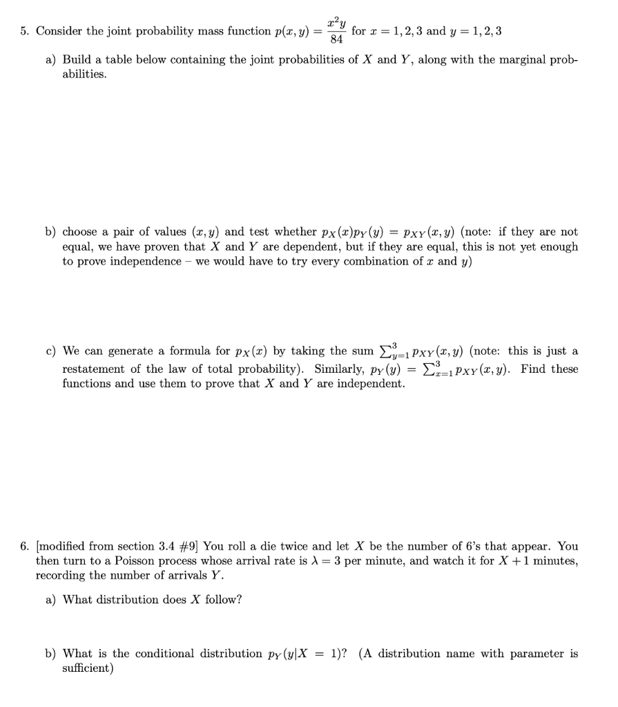 Solved 5. Consider the joint probability mass function p(x, | Chegg.com