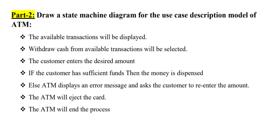 Solved Assignment 1: ATM System Part-1: Draw a state machine | Chegg.com