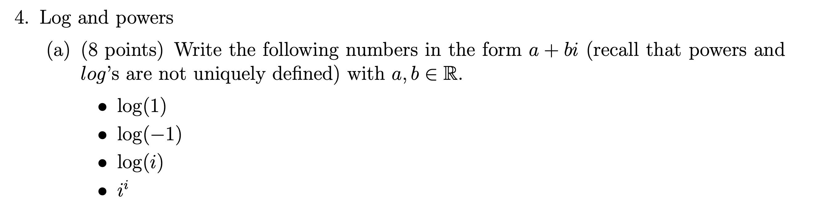 Solved 4. Log and powers (a) (8 points) Write the following | Chegg.com