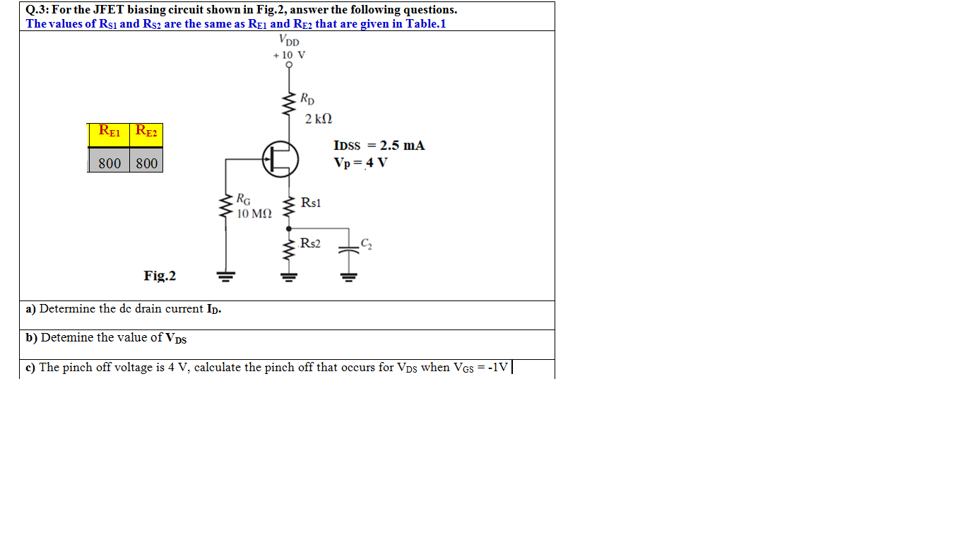 Solved Q.3: For the JFET biasing circuit shown in Fig.2, | Chegg.com