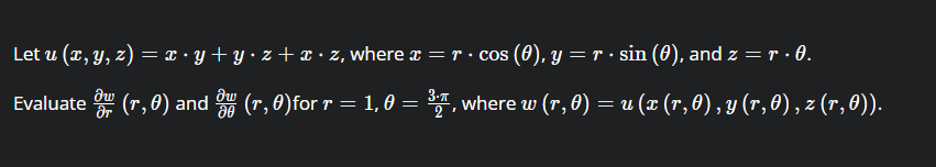 Let \( u(x, y, z)=x \cdot y+y \cdot z+x \cdot z \), where \( x=r \cdot \cos (\theta), y=r \cdot \sin (\theta) \), and \( z=r