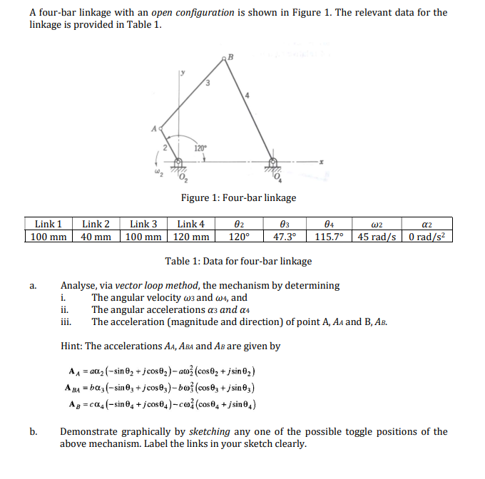 Solved A four-bar linkage with an open configuration is | Chegg.com