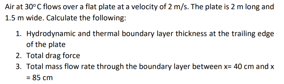 Solved Air at 30°C flows over a flat plate at a velocity of | Chegg.com