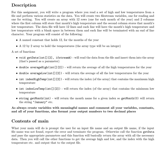 Solved Description For this assignment, you will write a | Chegg.com
