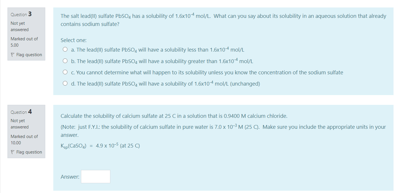 Solved Question 3 The Salt Lead(ll) Sulfate PbSO4 Has A | Chegg.com