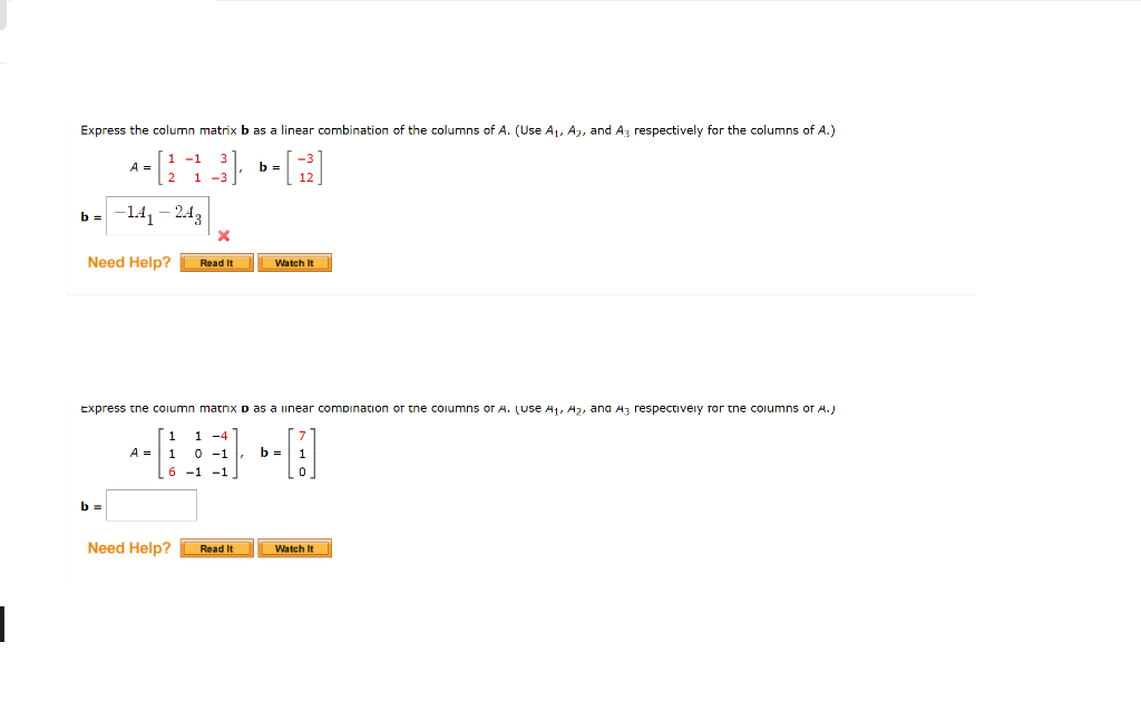 Solved Express The Column Matrix B As A Linear Combination | Chegg.com