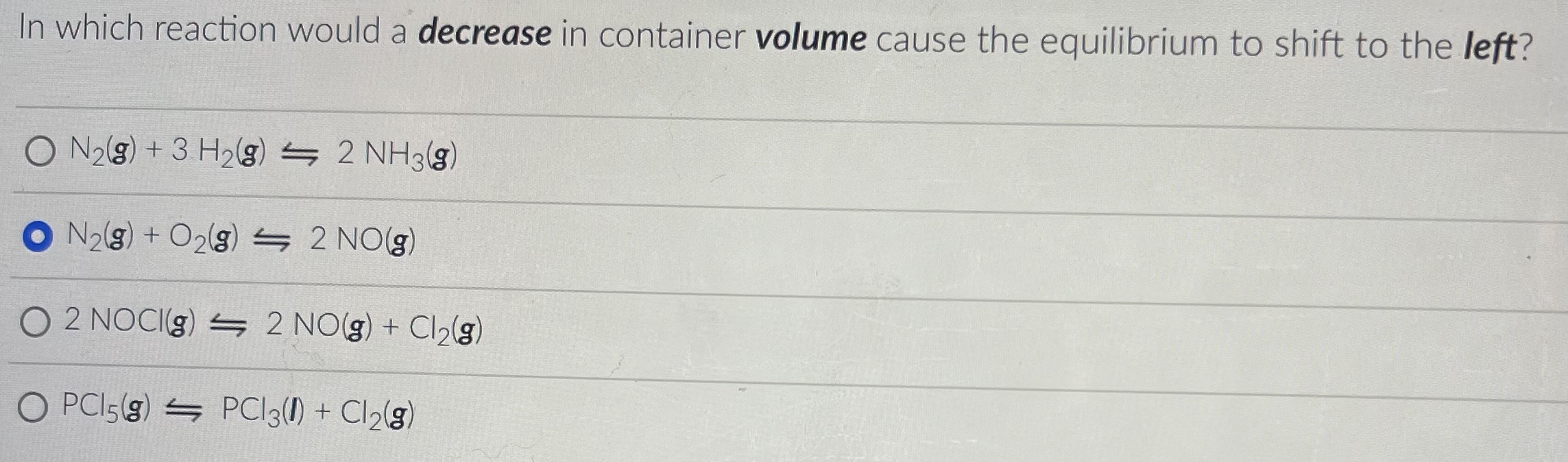 Solved In which reaction would a decrease in container | Chegg.com