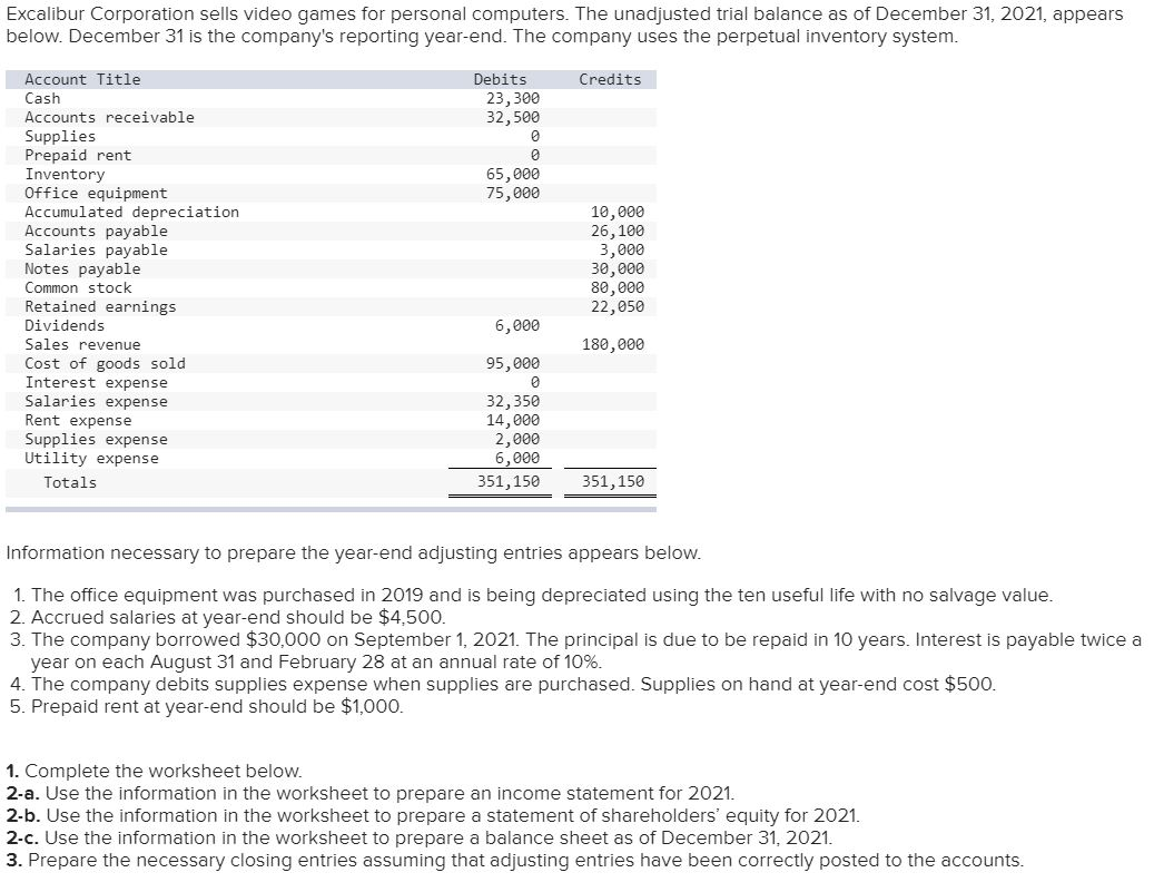 Solved Excalibur Corporation sells video games for personal | Chegg.com