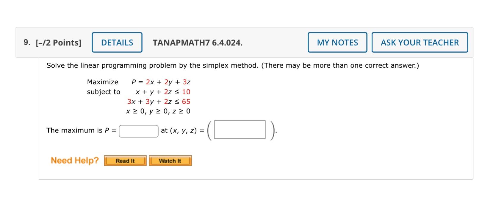 Solved Solve the linear programming problem by the simplex | Chegg.com