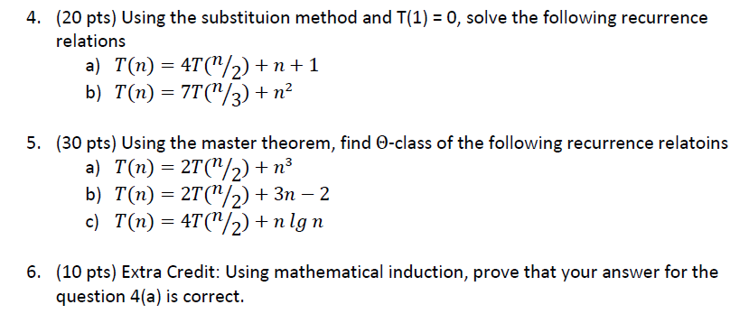 Solved 4 20 Pts Using The Substituion Method And T 1 0